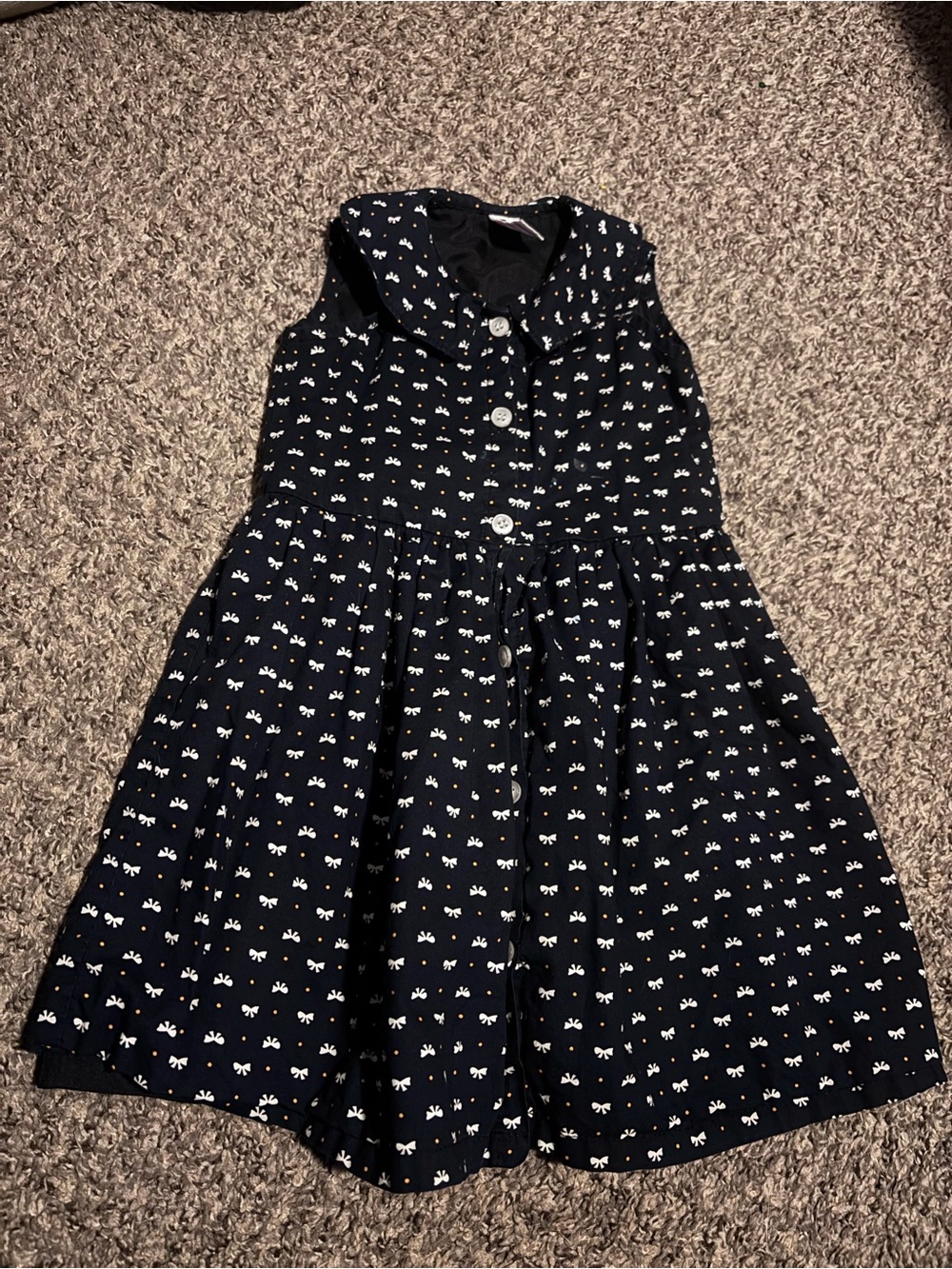Girls Navy Blue Bow-Print Cotton Dress